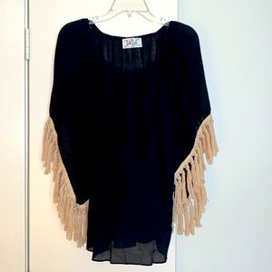 VaVa by Jon Han Long Sleeve - Sheer Black with Fringed Sleeves
